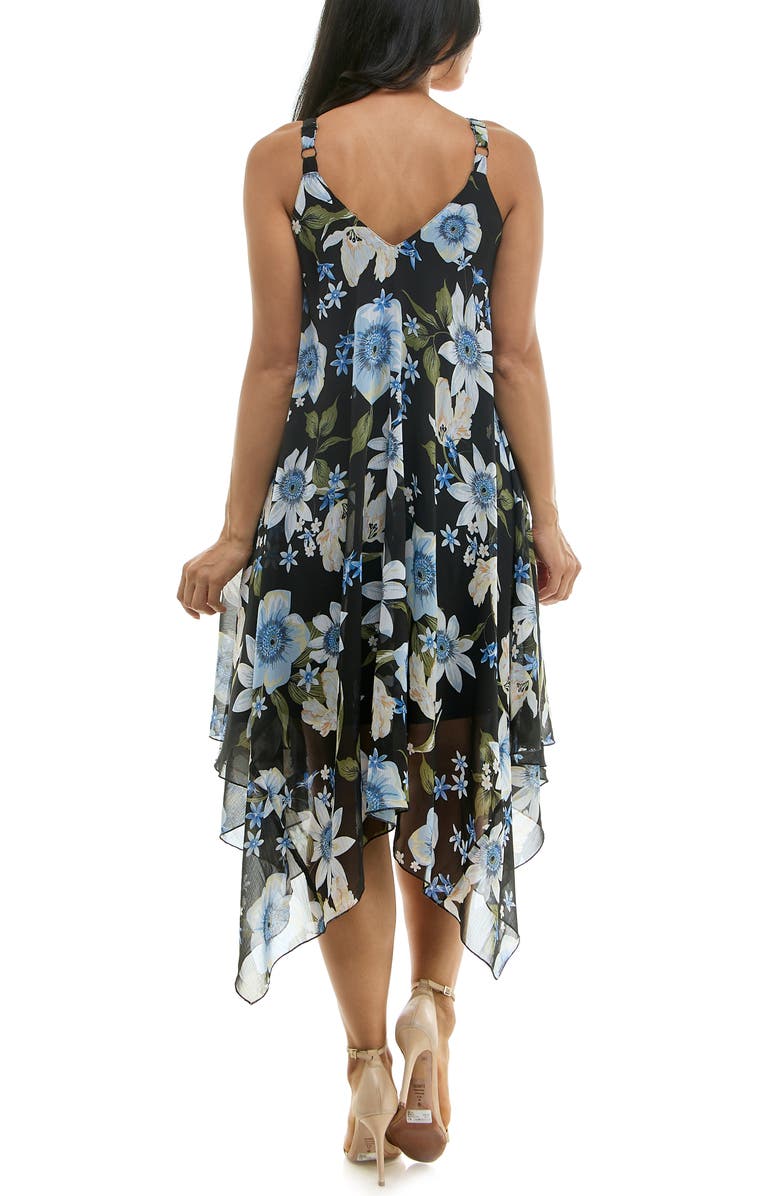 Nina Leonard Patterned Handkerchief Hem Dress, Alternate, color,