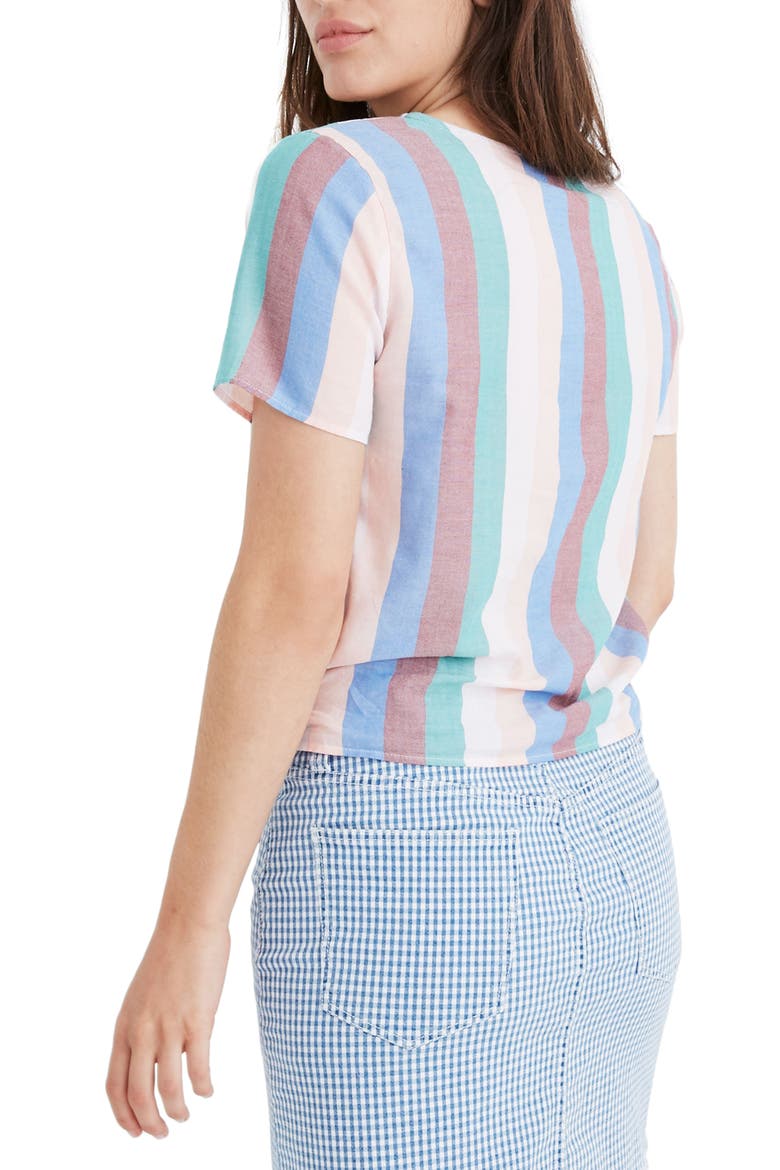 Novel Tie Front Button Top, Alternate, color, CIRCUS STRIPE DREAMY PINK