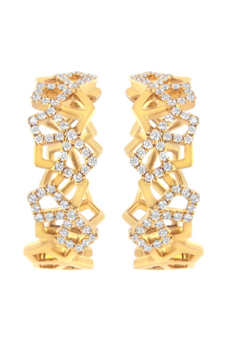 14K Yellow Gold 3/4 Cttw Diamond Honeycomb Hoop Earrings - 24MM, Alternate, color, Yellow