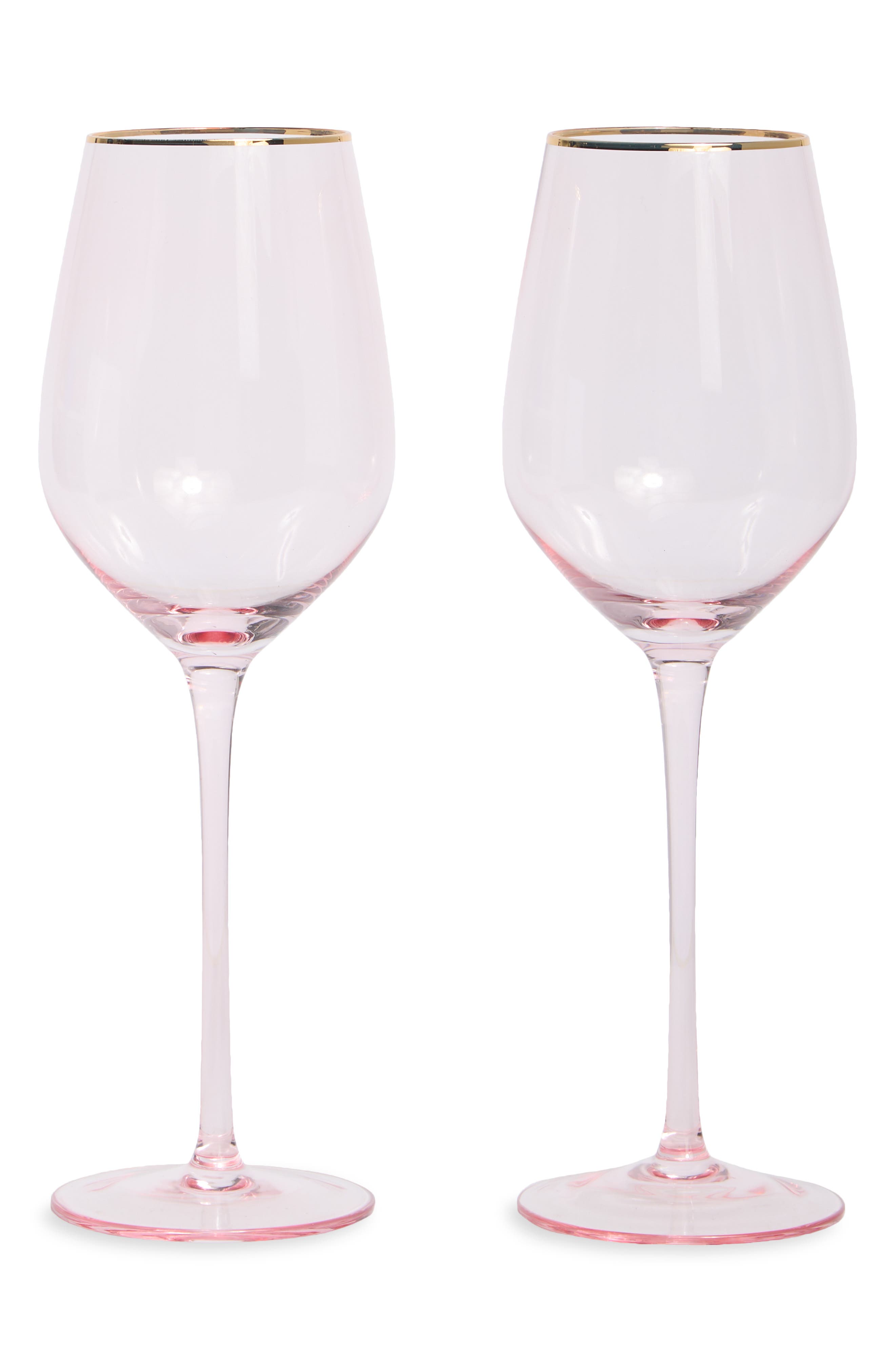Set of 2 Pink Tint Wine Glasses