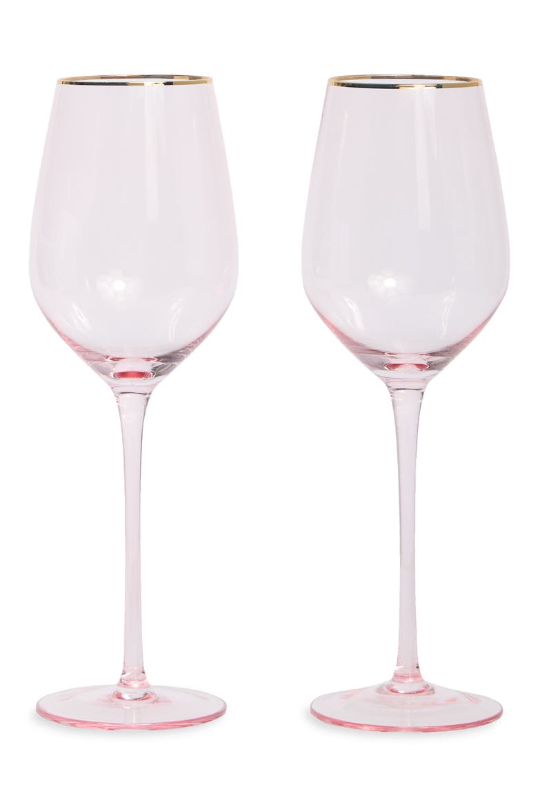 Set of 2 Pink Tint Wine Glasses, Main, color, LIGHT PINK