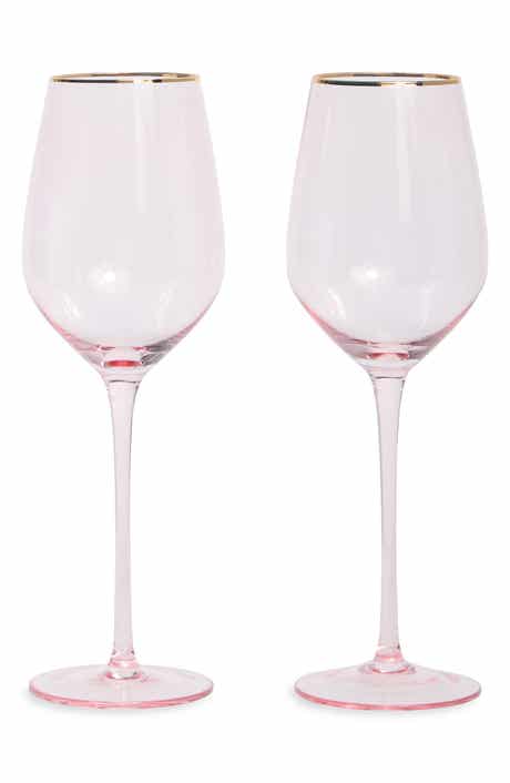 Set of 2 Pink Tint Wine Glasses