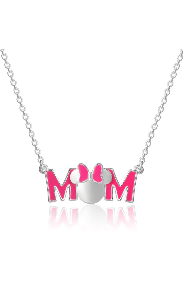 Disney Pink Enamel Bow MOM Pendant Necklace, 18'' Chain, Main, color, Silver, Pink
