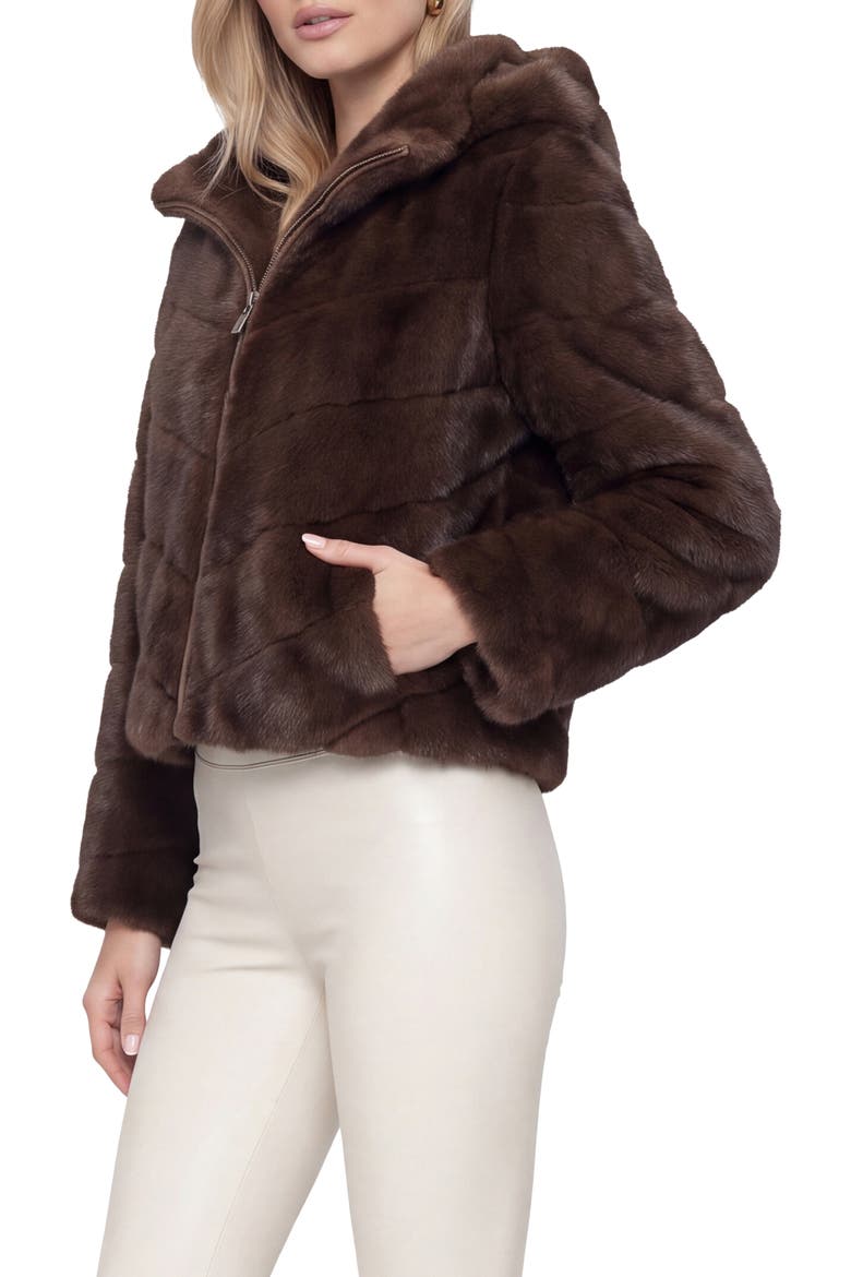 Fur-Free Mink (Faux Fur) Hooded Jacket, Alternate, color, BROWN