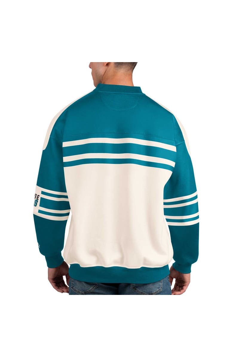 STARTER Men's Starter White San Jose Sharks Defense Fleece Crewneck Pullover Sweatshirt, Alternate, color, 