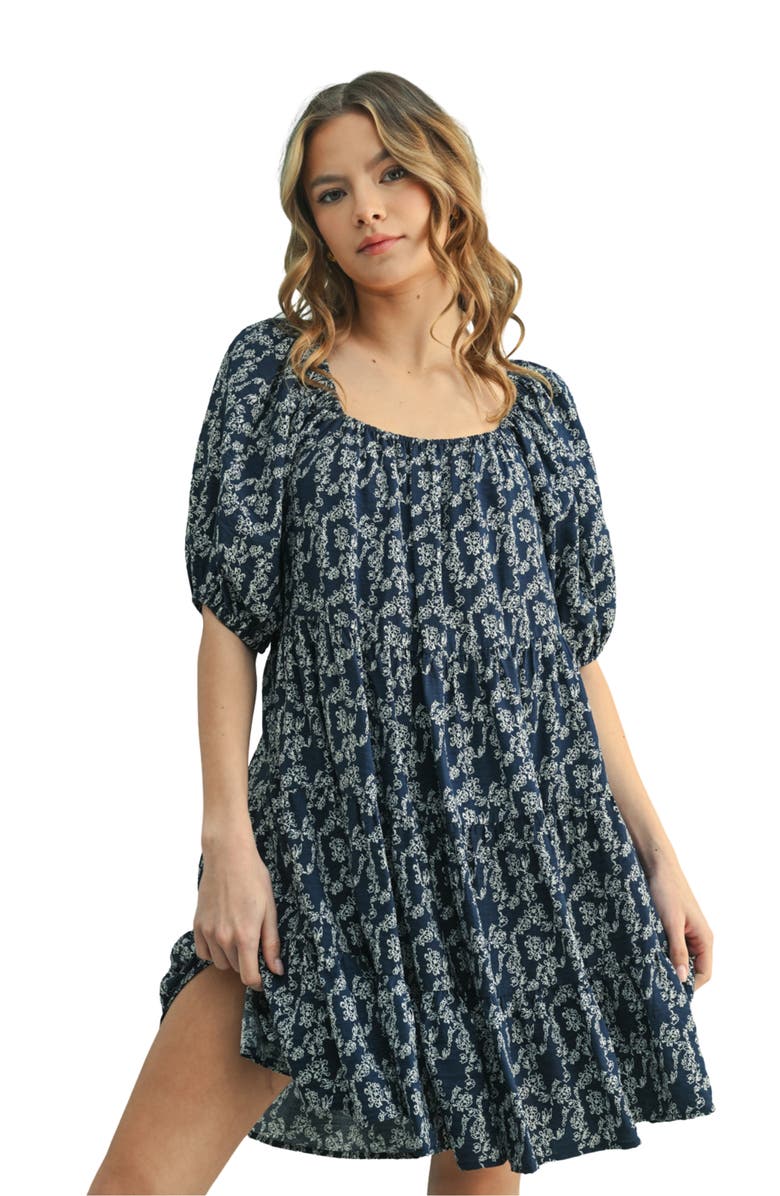 WISHLIST Floral Tiered Dress, Alternate, color, Navy/ White