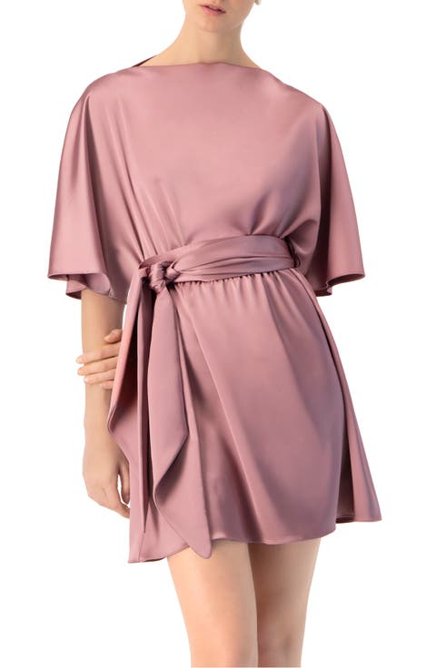 Short Satin Dress with Waist Tie