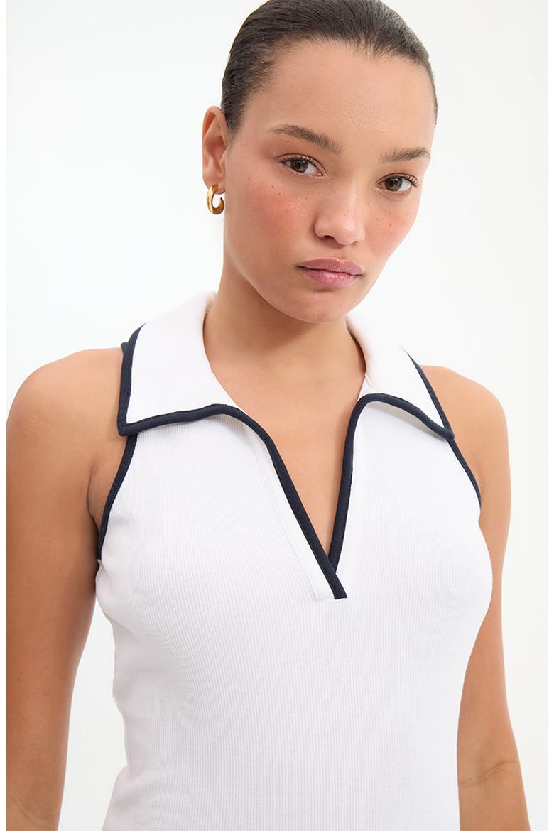 Darien Stretch Cotton Polo Dress, Alternate, color, WHITE