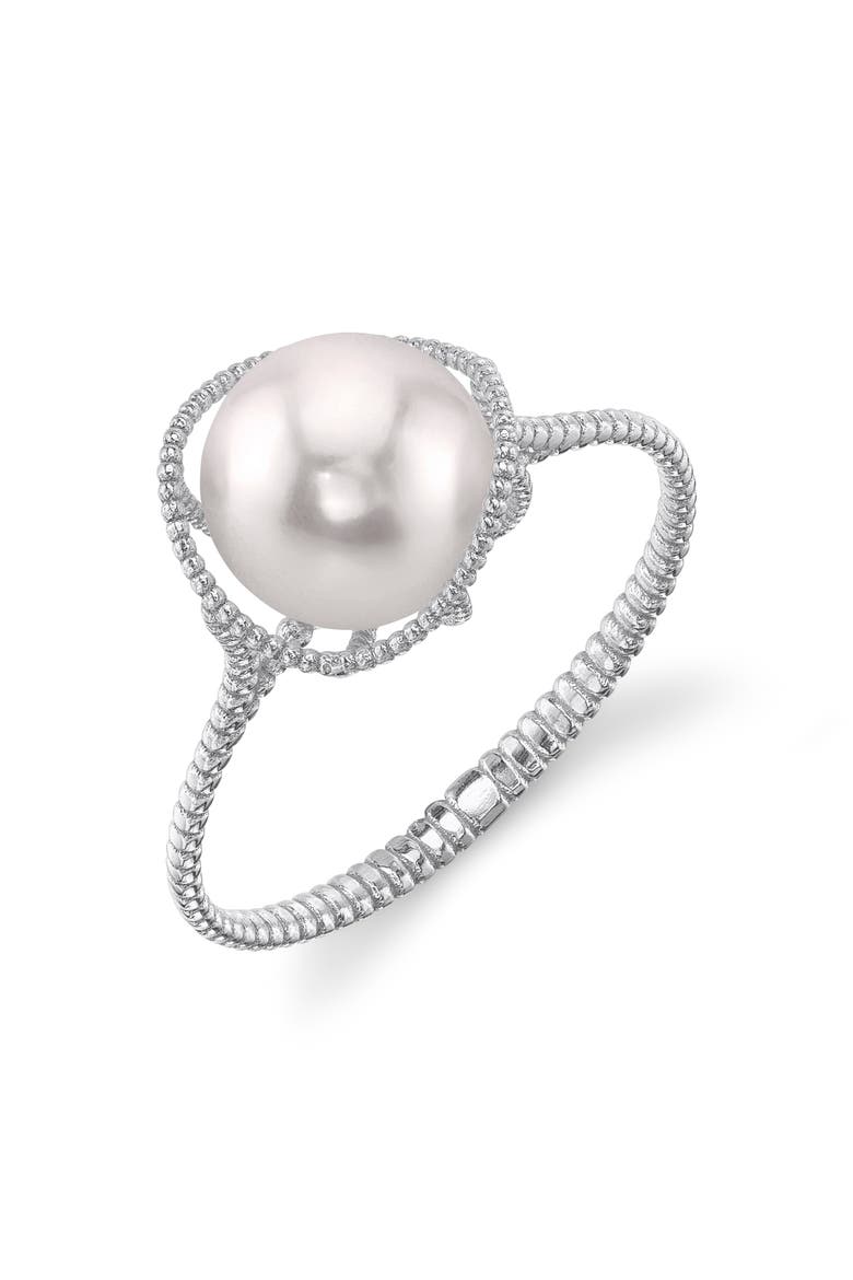14K Gold Akoya Pearl Raven Ring, Main, color, White Gold