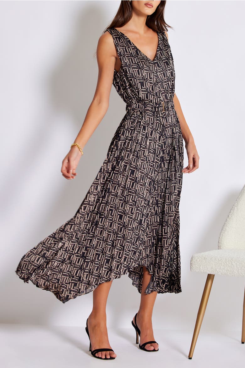 Highbrow Pleat Dress, Alternate, color, Retro Print