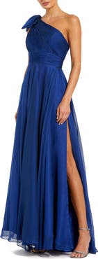 Mac Duggal Pleated One Shoulder Chiffon Gown