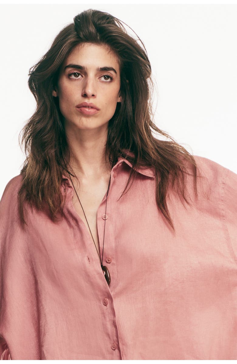 H&M Oversized Linen Shirt, Alternate, color, Dusty Pink
