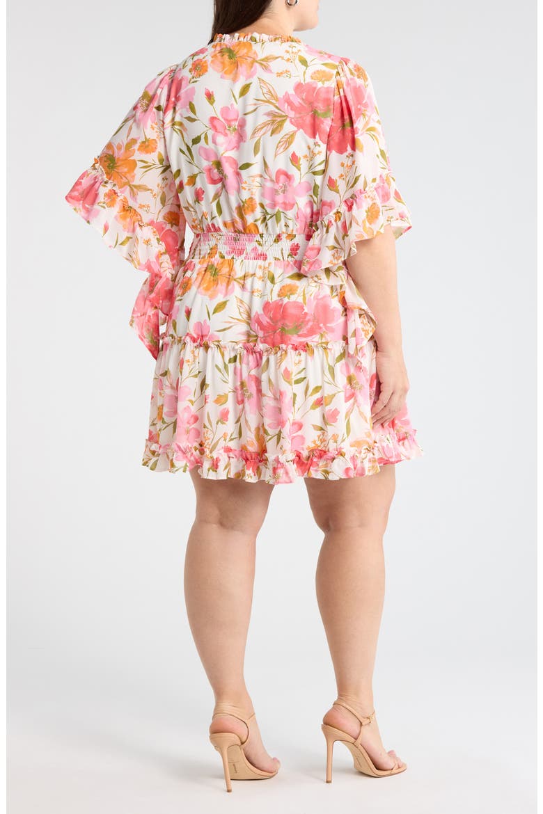 Maldonado Floral Ruffle Trim Dress, Alternate, color, WHITE-PINK-MULTI