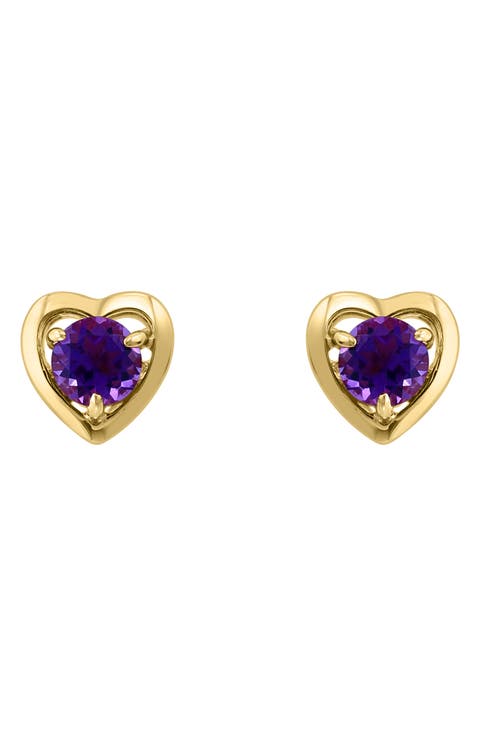 Amethyst Heart Stud Earrings