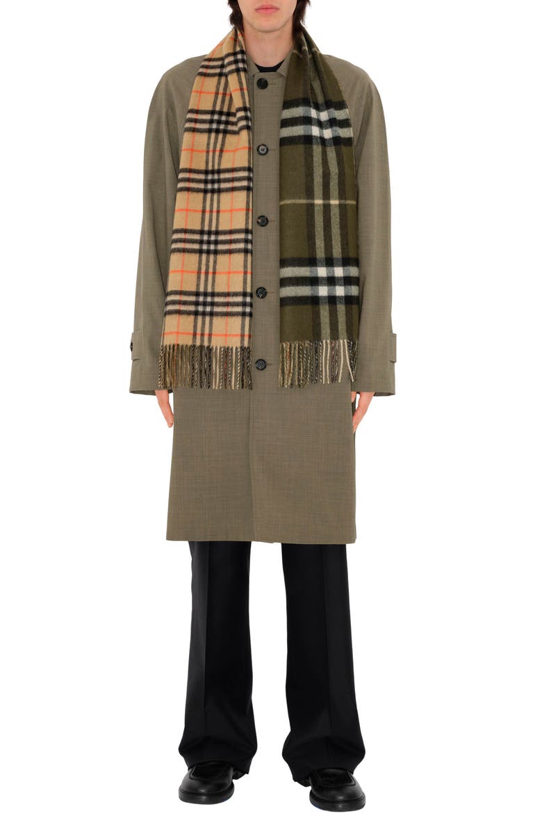 Burberry Reversible Check Cashmere Fringe Scarf, Alternate, color, 