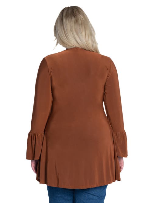 24seven Comfort Apparel Plus Size Long Bell Sleeve High Low  Tunic Top In Brown