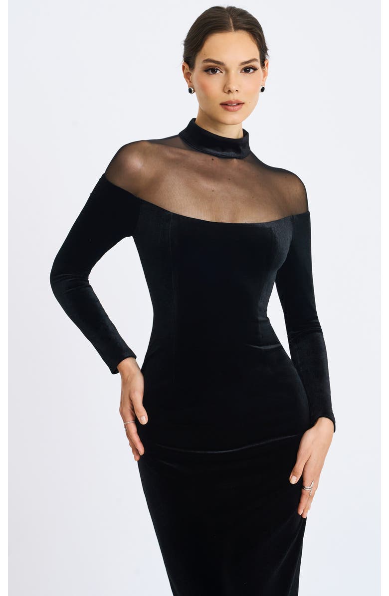 Miss Circle Blair Sheer Mock Neck Maxi Dress, Alternate, color, Black