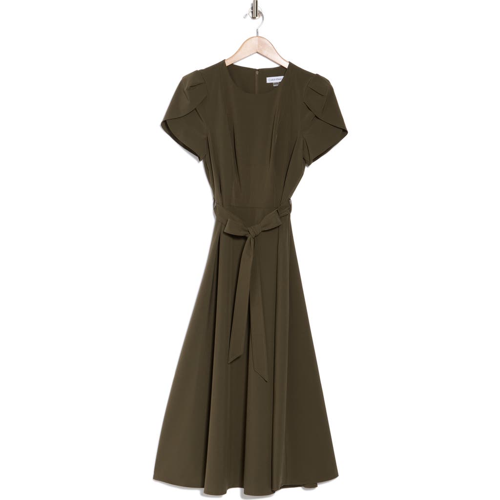 Shop Calvin Klein Tulip Sleeve Fit & Flare Midi Dress