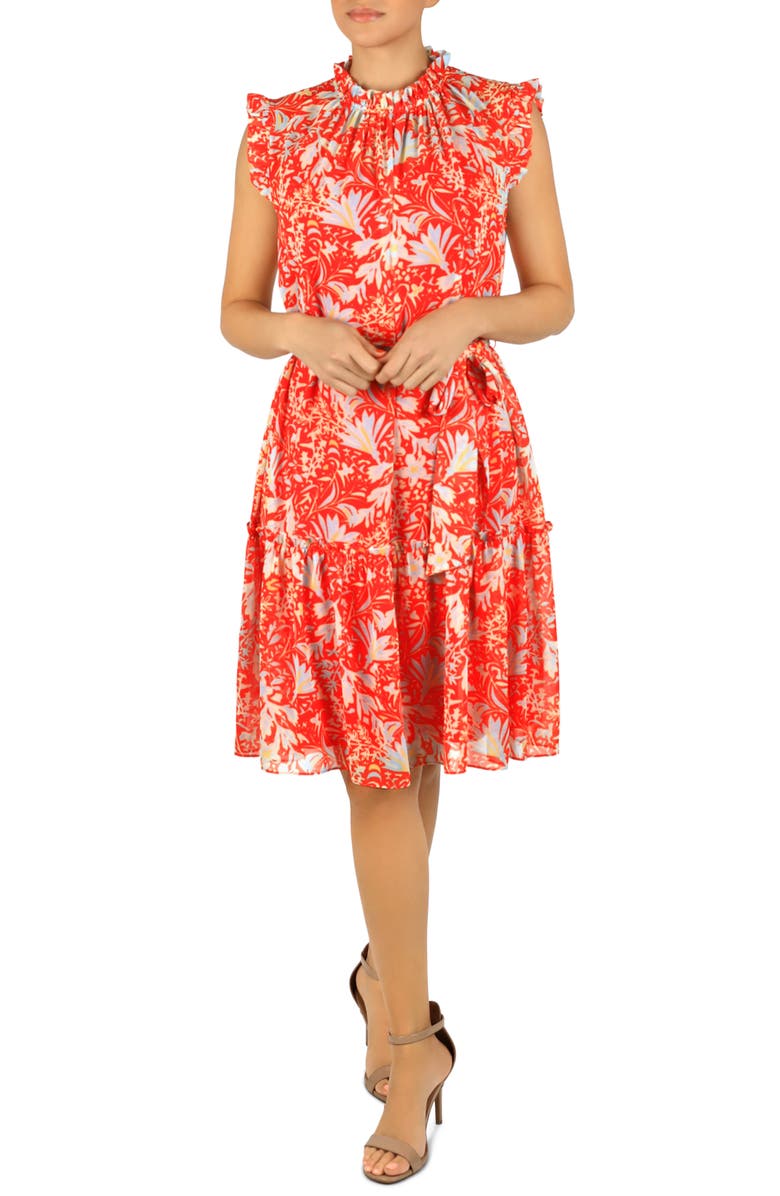 Julia Jordan Ruffle Sleeve Fit & Flare Dress, Main, color, 