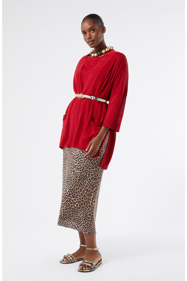 Padana Elbow-Sleeve Linen Blend Cardigan, Alternate, color, CHERRY