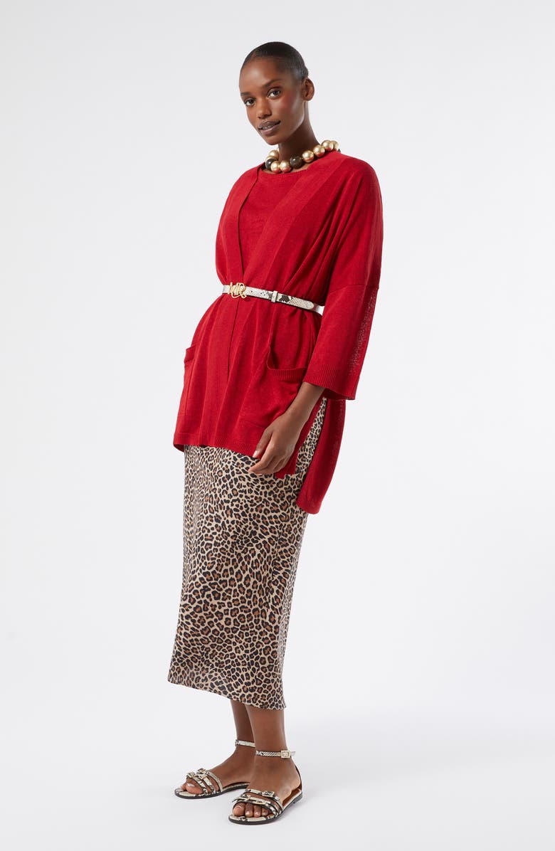 Marina Rinaldi Padana Elbow-Sleeve Linen Blend Cardigan, Alternate, color, Cherry