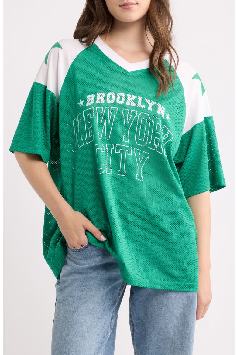 Brooklyn New York City Graphic Mesh T-Shirt, Main, color, GREEN