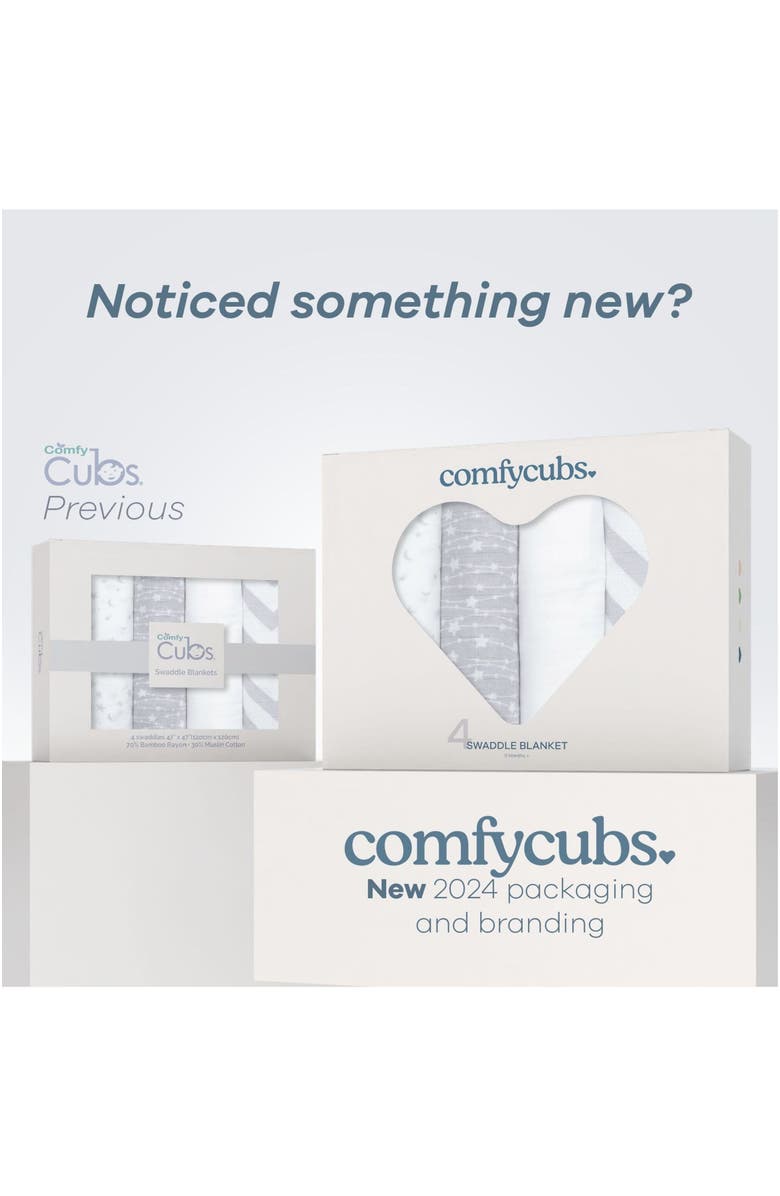 Comfy Cubs Muslin Swaddle Blankets, 4 Pack, Alternate, color, Grey