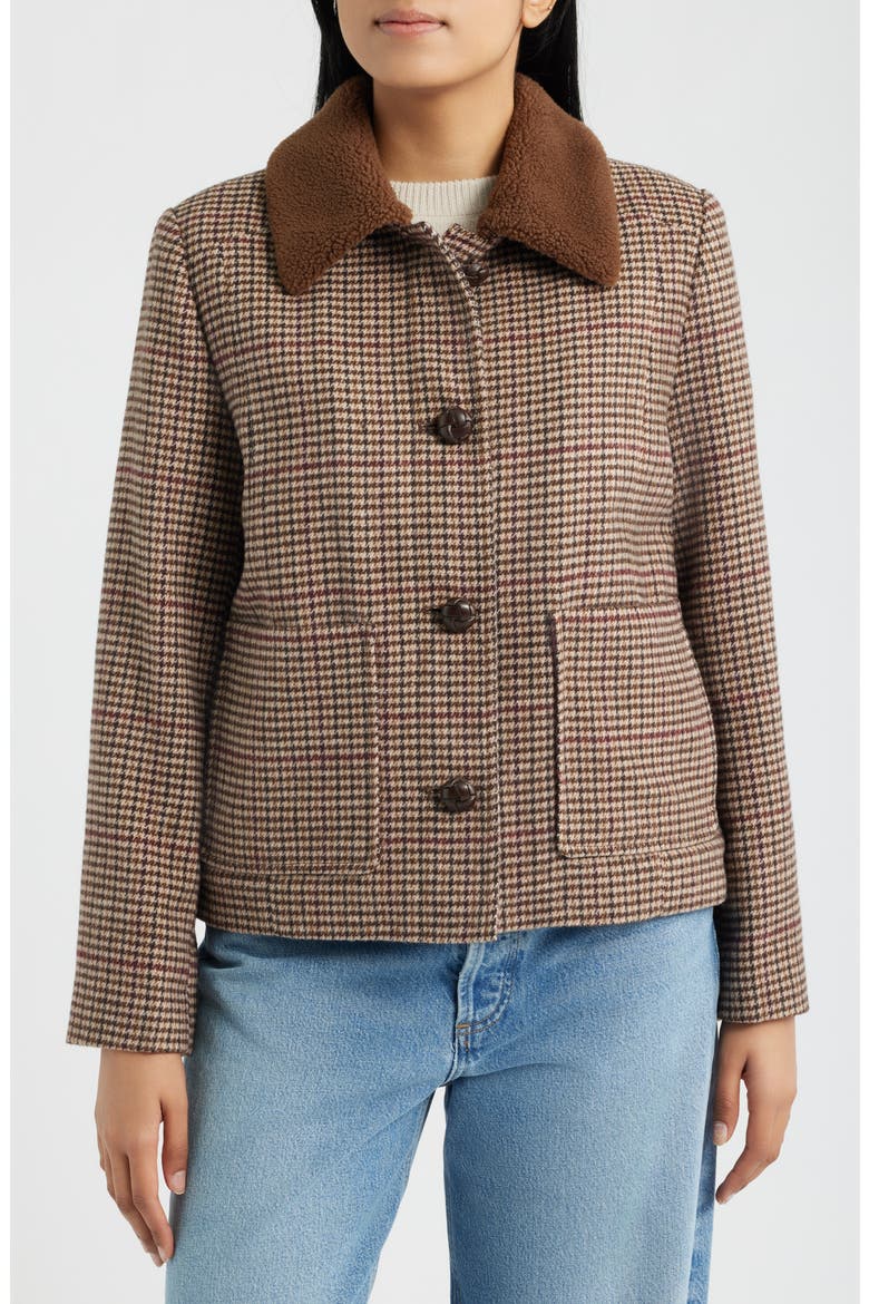 Houndstooth Jacket with Faux Shearling Collar, Alternate, color, MULTI HOUNDSTOOTH