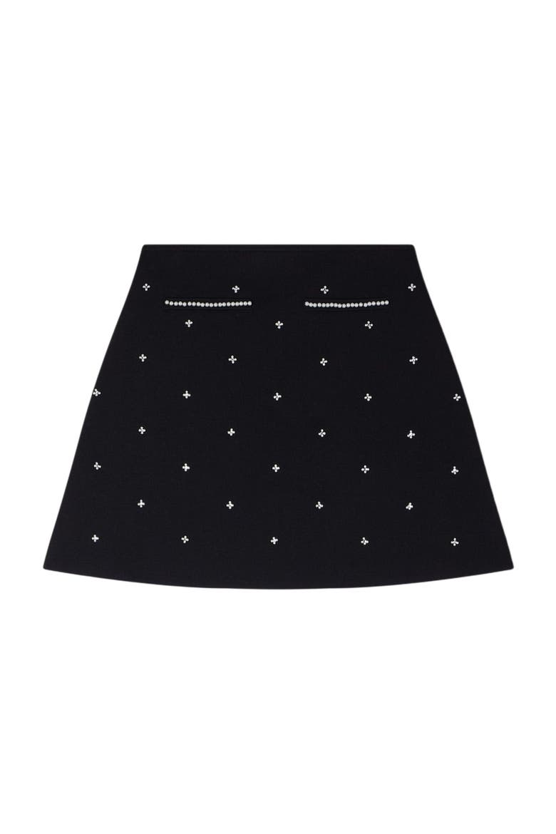 Rhinestone embroidered knit skirt, Alternate, color, Black