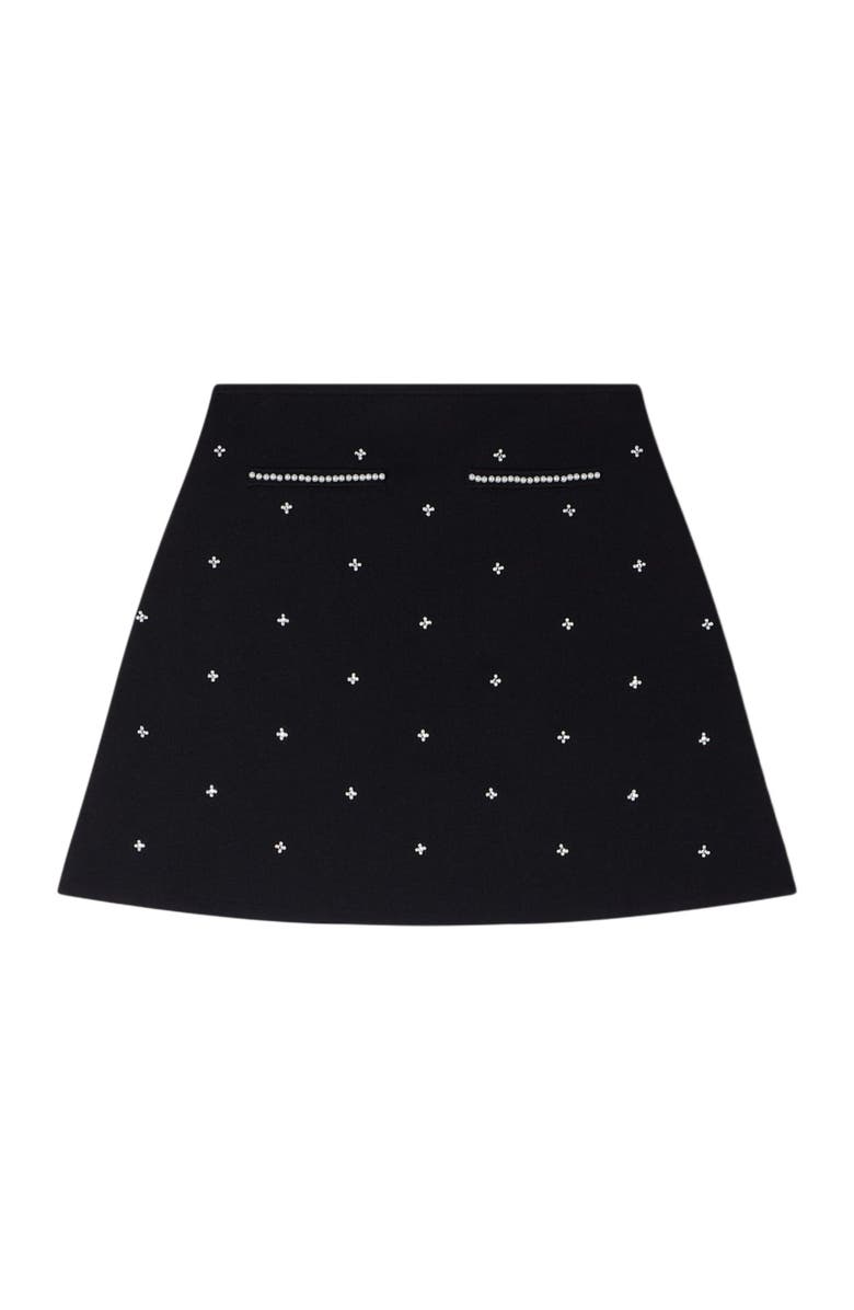 SANDRO Rhinestone embroidered knit skirt, Alternate, color, Black
