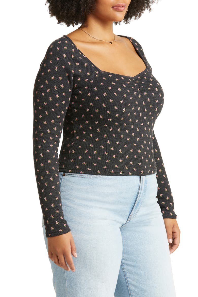 Floral Print Thermal Long Sleeve Baby Tee, Alternate, color, BLACK ROSETTE DITSY