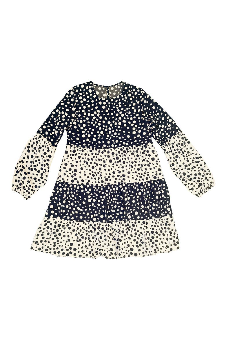 Women's Patchwork Dot Long Sleeve Babydoll Dress, Main, color, BLACK