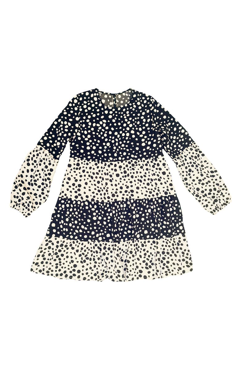 NIKKI LUND Women's Patchwork Dot Long Sleeve Babydoll Dress, Main, color, Black