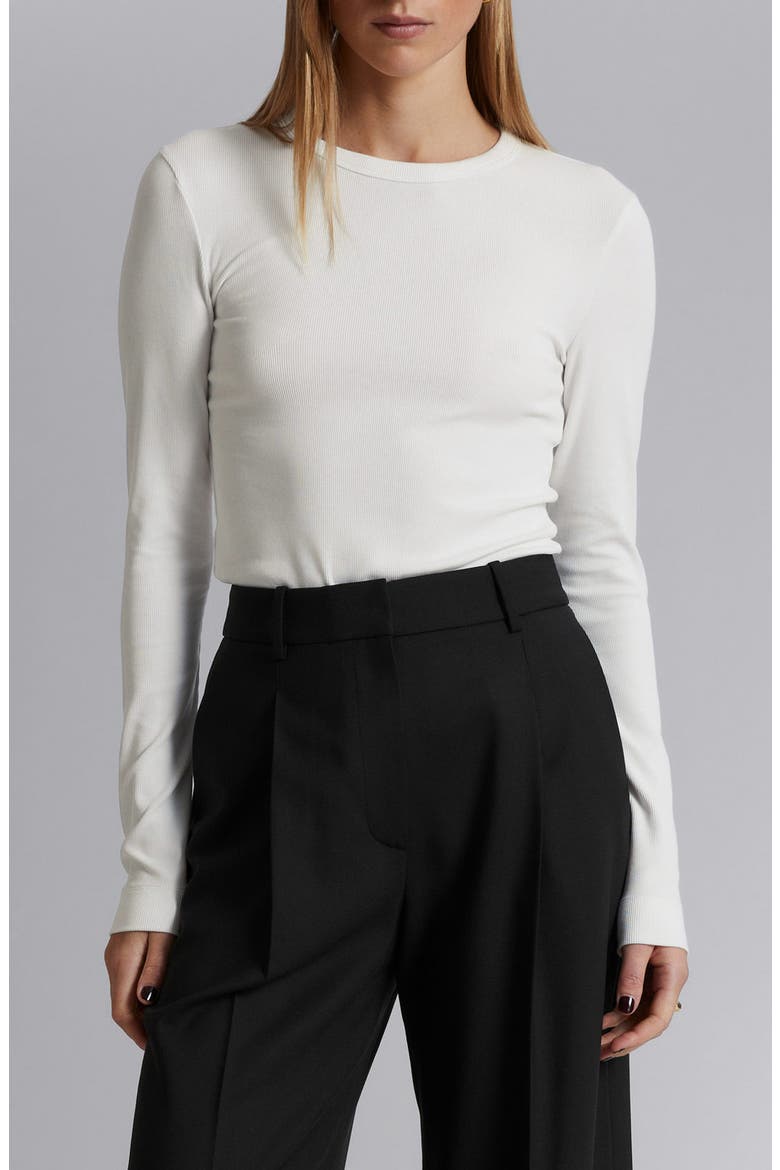 Rib Long Sleeve Cotton T-Shirt, Main, color, WHITE LIGHT
