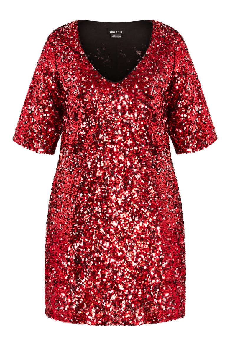 Sequin Cocktail Dress, Alternate, color, CRIMSON