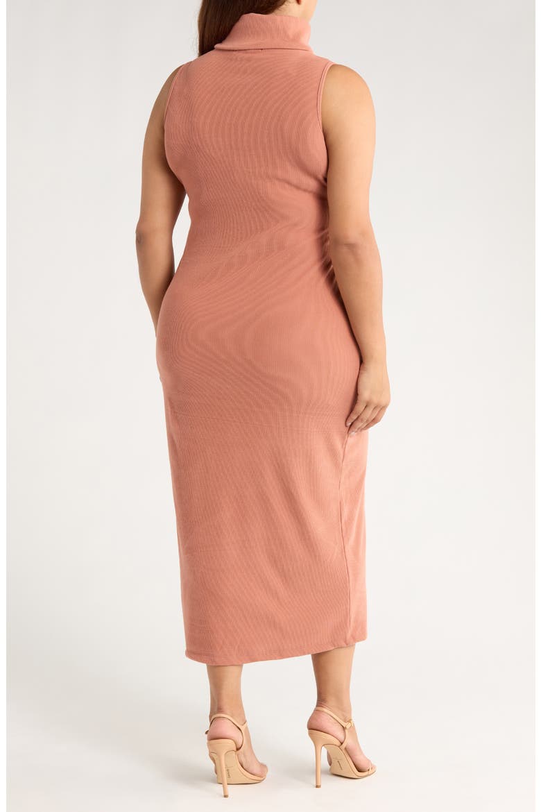 Sleeveless Ribbed Turtleneck Dress, Alternate, color, MOCHA
