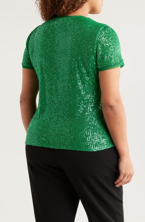 Anne Klein Plus Size Sequin-embellished Short-sleeve Top In Tropical Green
