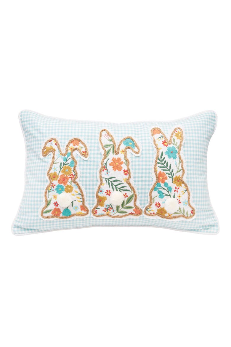 Blossom Bunny Trio Accent Pillow, Main, color, Blue