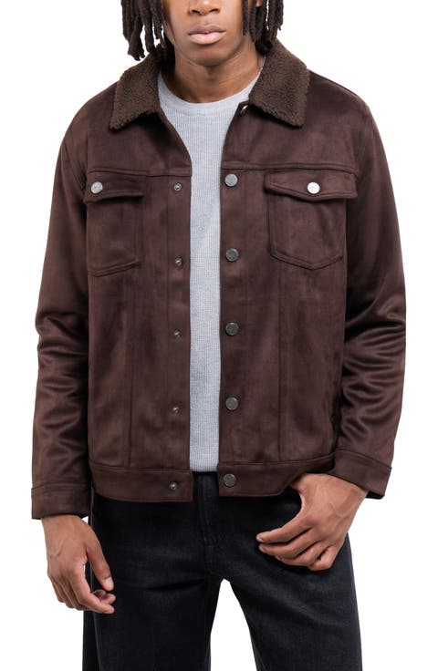 Faux Fur Collar Faux Suede Jacket