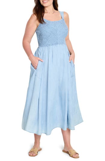Nic + Zoe Nic+zoe Sarah Smocked Chambray Sundress In Blue