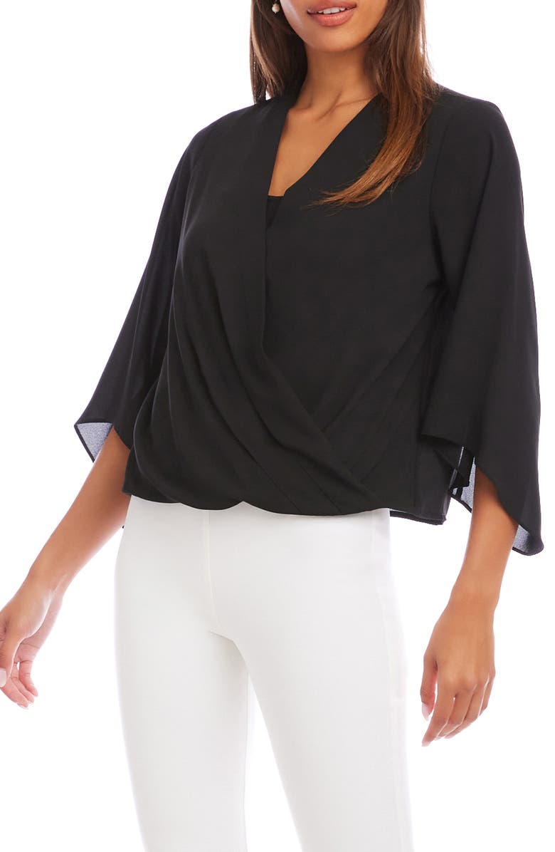 Karen Kane Drape Crossover Crepe Top, Alternate, color, Black
