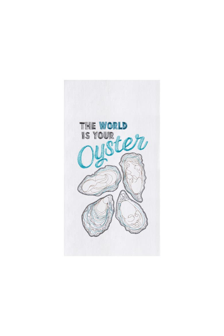 World Is Your Oyster 100% Cotton Flour Sack Dishtowel, Main, color, White