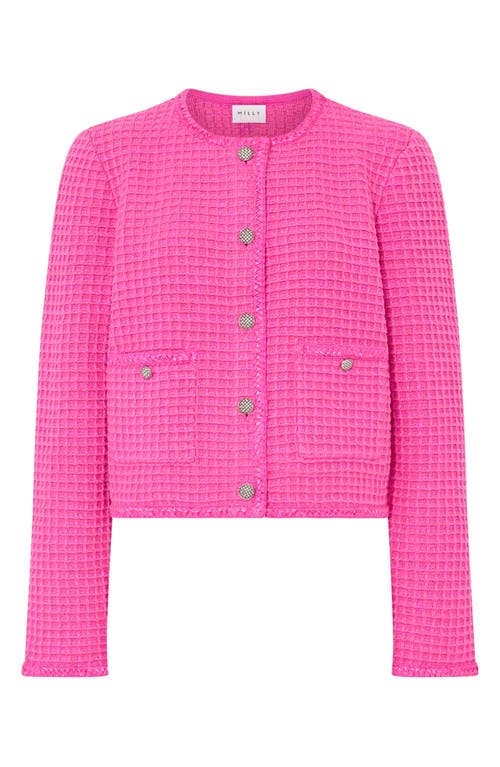 Milly Sade Textured Cardigan In Pink