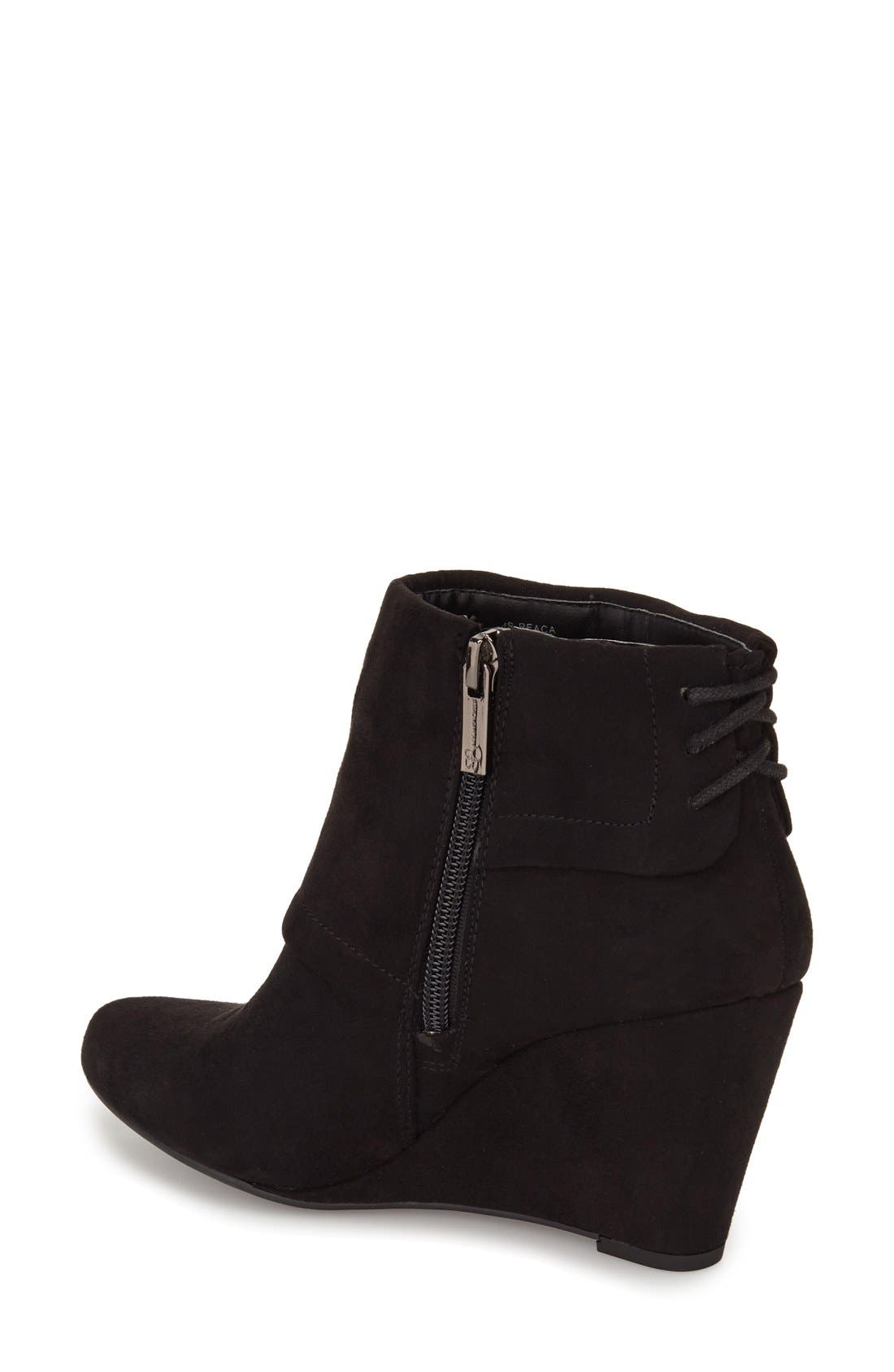 'Reaca' Cuffed Wedge Bootie, Alternate, color, BLACK SUEDE