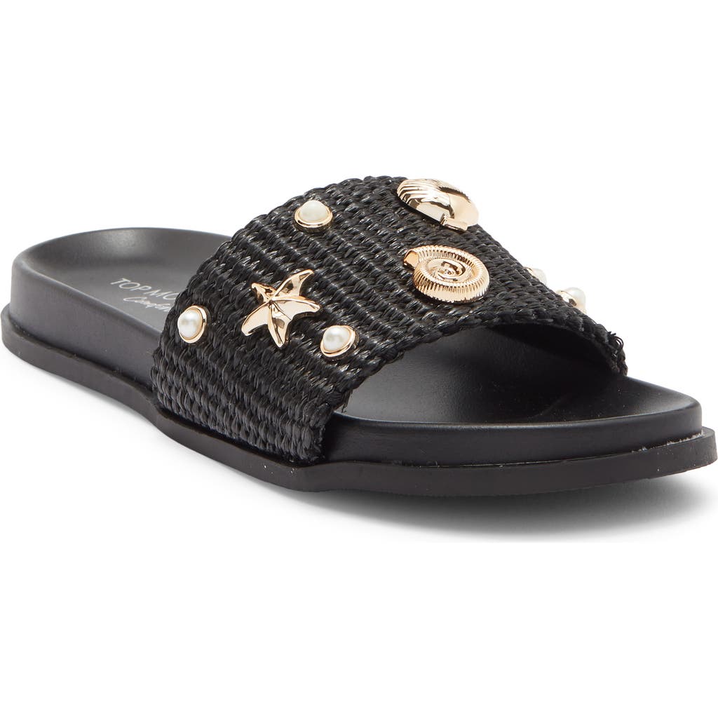 Top Moda Daneia Raffia Slide Sandal In Black