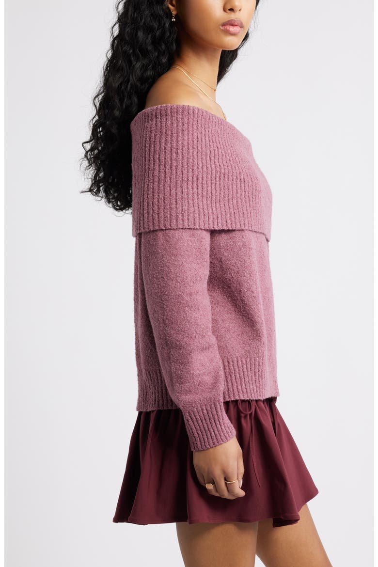 Bouclé Off the Shoulder Sweater, Alternate, color, BURGUNDY SHADE
