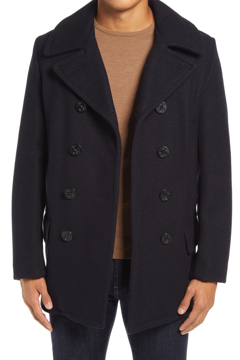 Melton Wool Blend Peacoat, Main, color, NAVY