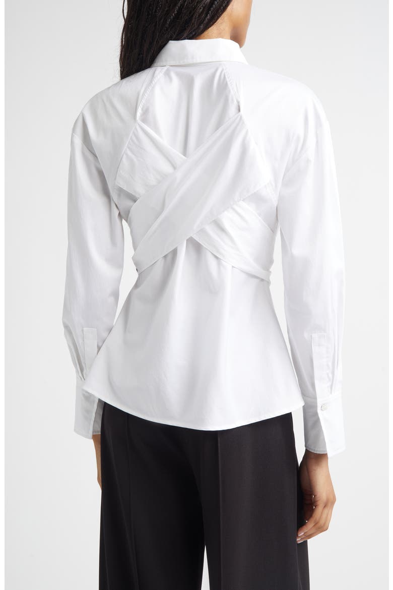 Carmine Crossover Back Detail Cotton Button-Up Shirt, Alternate, color, WHITE