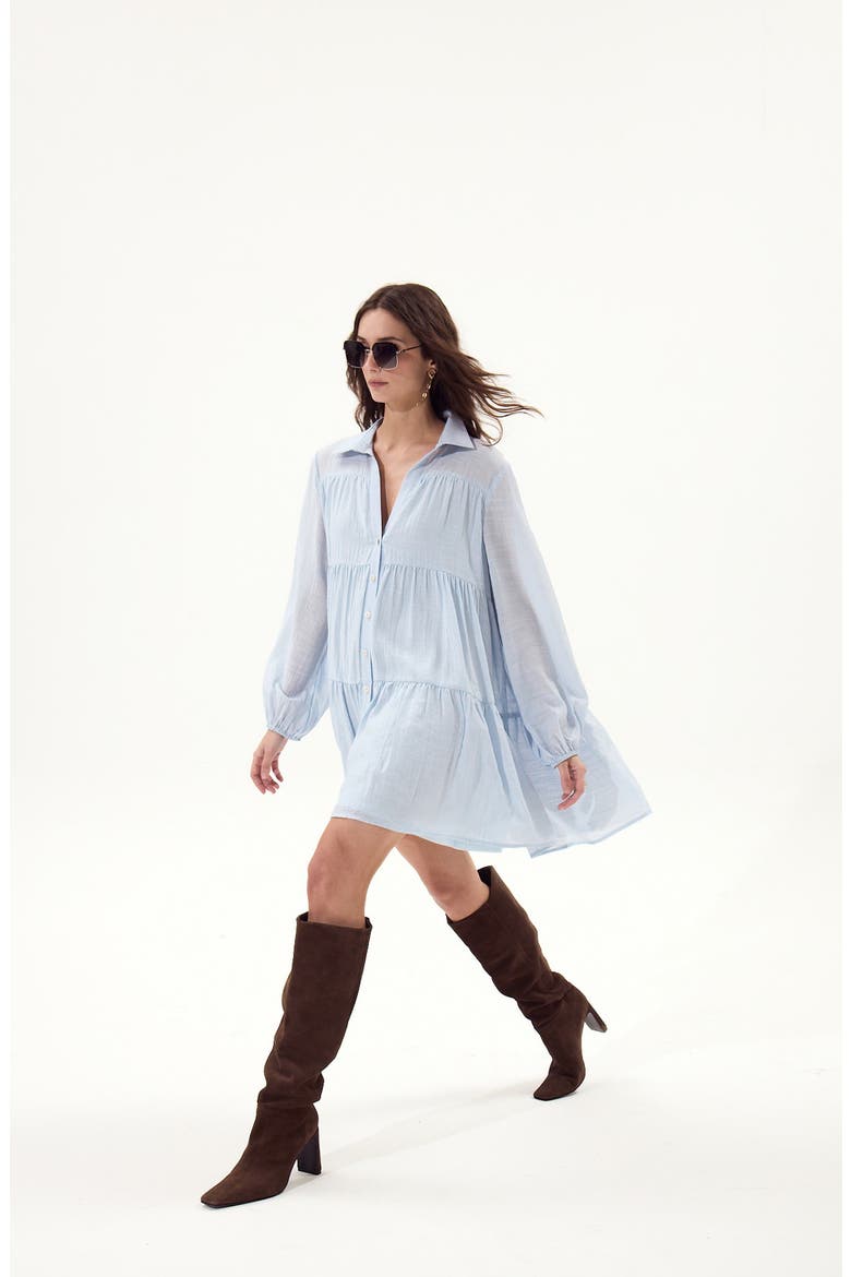 Gomera Tiered Button-Up Babydoll Minidress, Alternate, color, LIGHT BLUE