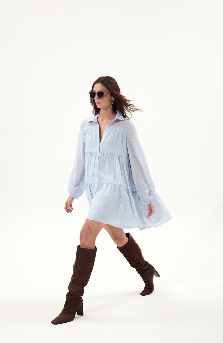 DELUC Gomera Tiered Button-Up Babydoll Minidress, Alternate, color, Light Blue